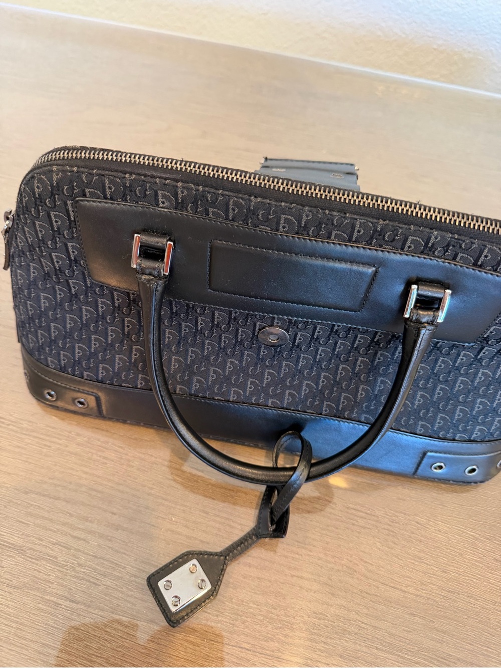Dior Black Monogram Leather-Trim Tote - Picture 9 of 13